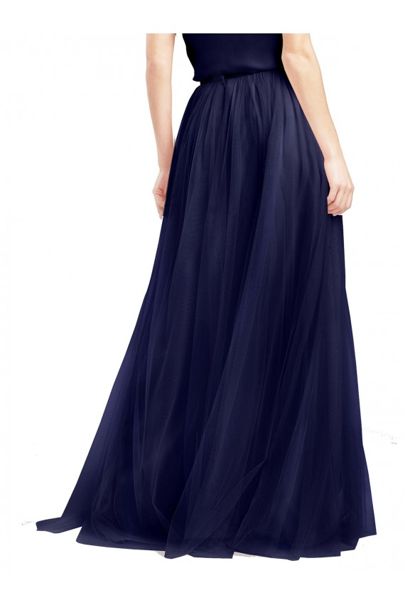 Mejores Azul Marino 21 línea A Halter Cuello Alto Tul Largo Vestidos de dama de honor