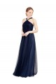 Mejores Azul Marino 21 línea A Halter Tul Largo Vestidos de dama de honor