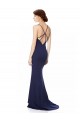 Mejores Azul Marino Sirena Halter Cuello Alto Crepé Elástico Largo Formales Vestidos de dama de honor / Vestidos de fiesta
