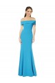 Mejores Azul Verde pavo real Cubierta Hombros Descubiertos Crepé Elástico Largo Formales Vestidos de dama de honor / Vestidos de fiesta