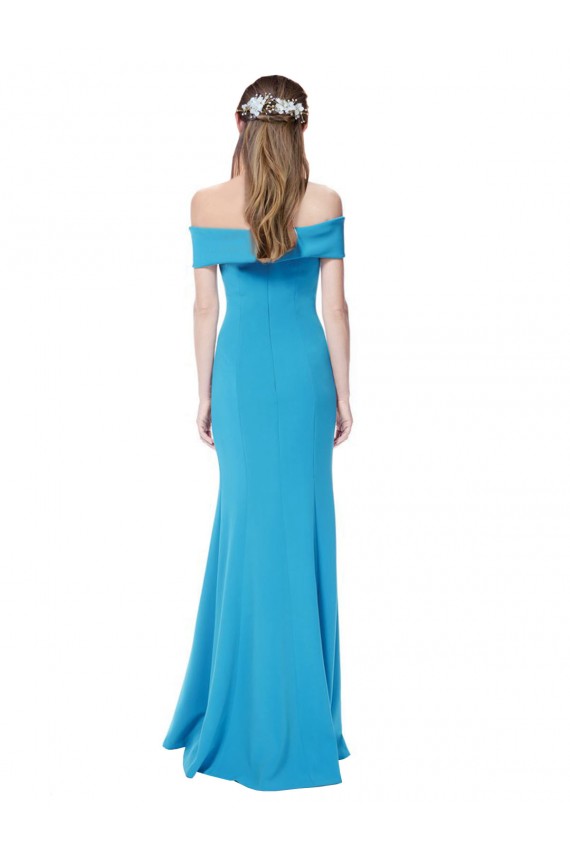 Mejores Azul Verde pavo real Cubierta Hombros Descubiertos Crepé Elástico Largo Formales Vestidos de dama de honor / Vestidos de fiesta