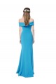 Mejores Azul Verde pavo real Cubierta Hombros Descubiertos Crepé Elástico Largo Formales Vestidos de dama de honor / Vestidos de fiesta