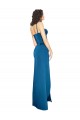 Mejores Azul Verde pavo real Cubierta Tirantes espagueti Satén sedoso Largo Formales Vestidos de dama de honor / Vestidos de fiesta