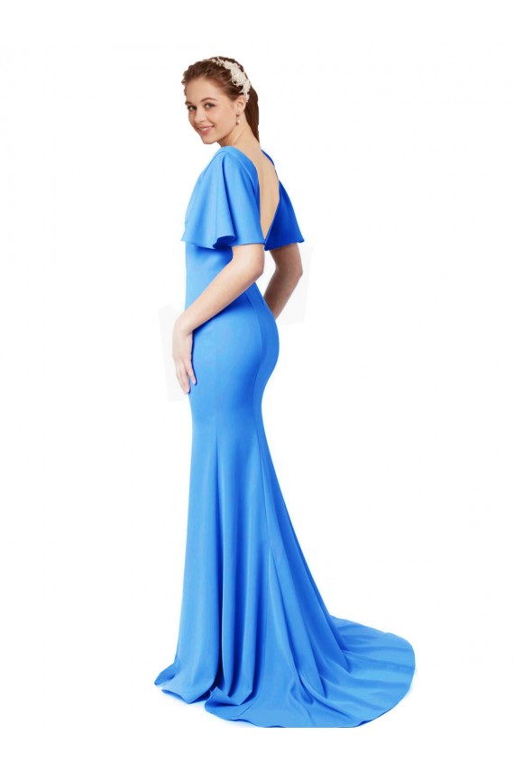 Mejores Azul Verde pavo real Sirena Cuello en V Barrer tren Crepé Elástico Largo Vestidos de dama de honor / Vestidos de fiesta