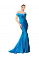 Mejores Azul Verde pavo real Sirena Hombros Descubiertos Satén Largo Formales Vestidos de dama de honor / Vestidos de fiesta