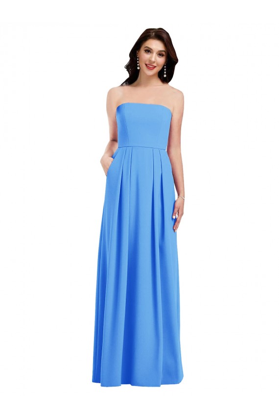 Mejores Azul Verde pavo real Trompeta Sin tirantes Crepé Elástico Largo Vestidos de dama de honor / Vestidos de fiesta