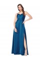Mejores Azul Verde pavo real línea A Tirantes espagueti Satén sedoso Largo Formales Vestidos de dama de honor / Vestidos de fiesta