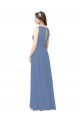Mejores Azul Windsor Cubierta Ilusión Cuello de Corazón Gasa Largo Vestidos de dama de honor