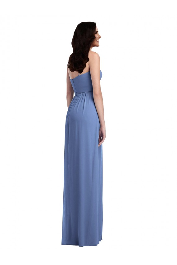 Mejores Azul Windsor línea A Tirantes espagueti Gasa Largo Vestidos de dama de honor