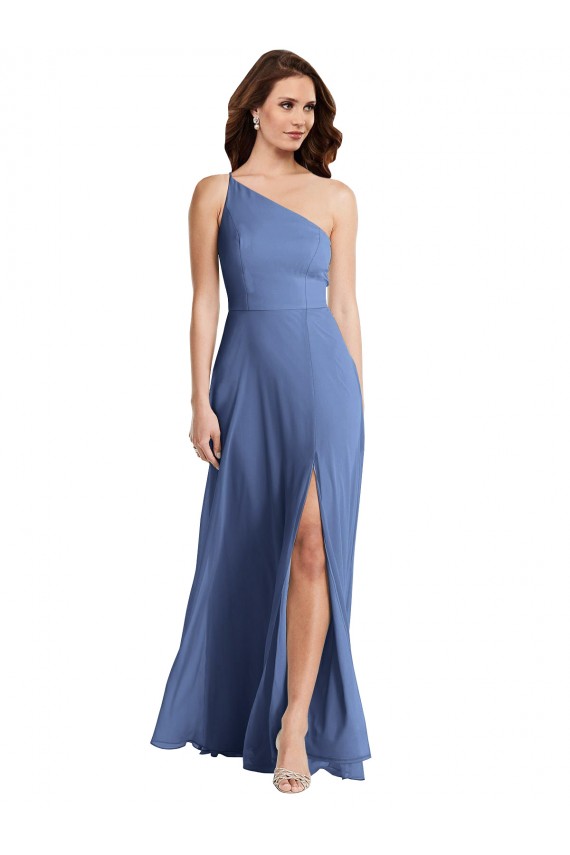 Mejores Azul Windsor línea A Un Hombre Gasa Largo Formales Vestidos de dama de honor / Vestidos de noche