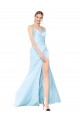 Mejores Azul cielo claro Sirena Cuello Alto Tirantes espagueti Satén elástico Largo Formales Vestidos de dama de honor / Vestidos de fiesta