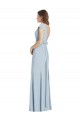 Mejores Azul cielo claro Trompeta Barco Crepé Elástico Largo Vestidos de dama de honor / Vestidos de fiesta