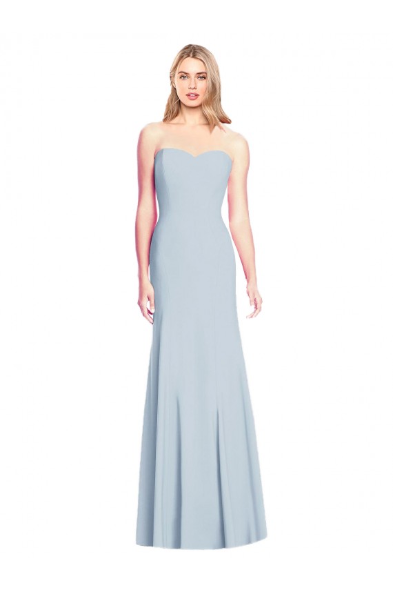 Mejores Azul cielo claro Trompeta Cuello de Corazón Sin tirantes Crepé Elástico Largo Vestidos de dama de honor / Vestidos de fiesta