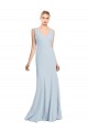 Mejores Azul cielo claro Trompeta Cuello en V Crepé Elástico Largo Vestidos de dama de honor / Vestidos de fiesta
