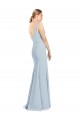Mejores Azul cielo claro Trompeta Cuello en V Crepé Elástico Largo Vestidos de dama de honor / Vestidos de fiesta