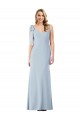 Mejores Azul cielo claro Trompeta Cuello en V Crepé Elástico Largo Vestidos de dama de honor / Vestidos de fiesta
