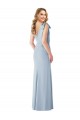 Mejores Azul cielo claro Trompeta Cuello en V Crepé Elástico Largo Vestidos de dama de honor / Vestidos de fiesta
