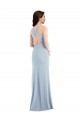 Mejores Azul cielo claro Trompeta Cuello en V Crepé Elástico Largo Vestidos de dama de honor / Vestidos de fiesta