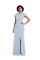 Mejores Azul cielo claro Trompeta Cuello joya Crepé Elástico Largo Vestidos de dama de honor