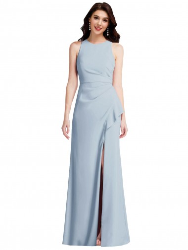 Mejores Azul cielo claro Trompeta Halter Crepé Elástico Largo Vestidos de dama de honor / Vestidos de fiesta