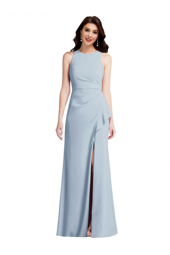 Mejores Azul cielo claro Trompeta Halter Crepé Elástico Largo Vestidos de dama de honor / Vestidos de fiesta
