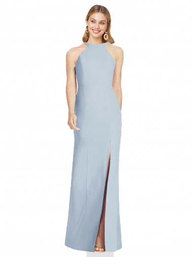 Mejores Azul cielo claro Trompeta Halter Cuello Alto Crepé Elástico Largo Formales Vestidos de dama de honor / Vestidos de noche