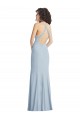 Mejores Azul cielo claro Trompeta Halter Cuello Alto Crepé Elástico Largo Formales Vestidos de dama de honor / Vestidos de fiesta