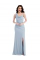 Mejores Azul cielo claro Trompeta Un Hombre Crepé Elástico Largo Vestidos de dama de honor / Vestidos de fiesta