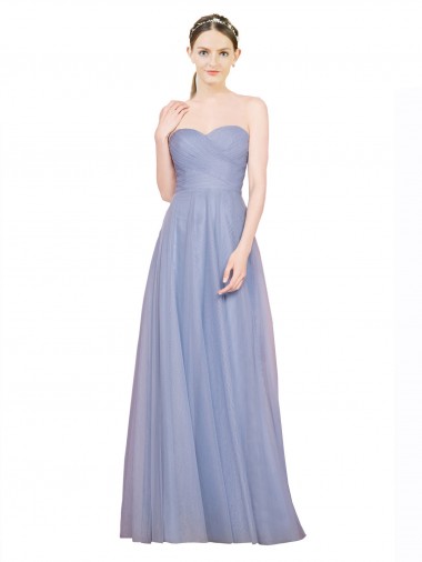Mejores Azul cielo claro línea A Cuello de Corazón Sin tirantes Tul Largo Vestidos de dama de honor