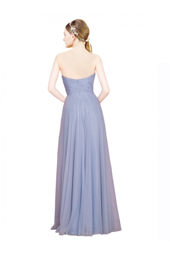 Mejores Azul cielo claro línea A Cuello de Corazón Sin tirantes Tul Largo Vestidos de dama de honor