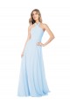 Mejores Azul cielo claro línea A Halter Cuello Alto Gasa Largo Vestidos de dama de honor