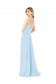 Mejores Azul cielo claro línea A Halter Cuello Alto Gasa Largo Vestidos de dama de honor