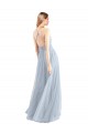 Mejores Azul cielo claro línea A Halter Tul Largo Vestidos de dama de honor