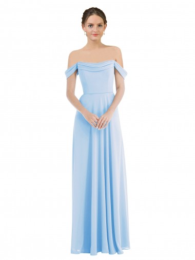 Mejores Azul cielo claro línea A Hombros Descubiertos Gasa Largo Formales Vestidos de dama de honor / Vestidos de noche
