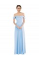 Mejores Azul cielo claro línea A Hombros Descubiertos Gasa Largo Formales Vestidos de dama de honor / Vestidos de noche