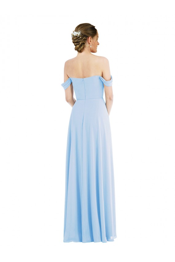 Mejores Azul cielo claro línea A Hombros Descubiertos Gasa Largo Formales Vestidos de dama de honor / Vestidos de noche