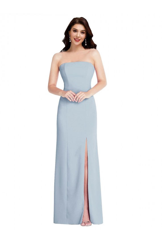 Mejores Azul cielo claro línea A Sin tirantes Crepé Elástico Largo Formales Vestidos de dama de honor / Vestidos de fiesta