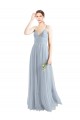 Mejores Azul cielo claro línea A Tirantes espagueti Cuello en V Tul Largo Vestidos de dama de honor