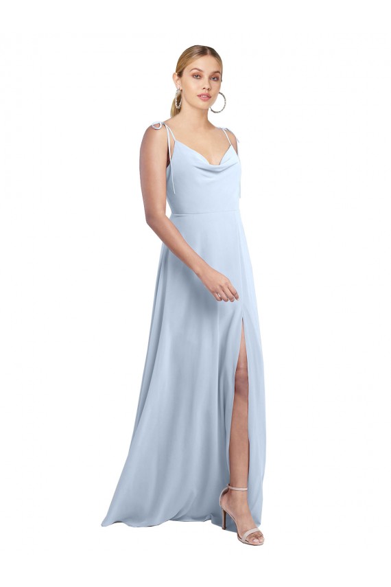 Mejores Azul cielo claro línea A Tirantes espagueti Gasa Largo Vestidos de dama de honor
