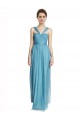 Mejores Azul cielo línea A Tirantes espagueti Halter Cuello en V Tul Largo Vestidos de dama de honor