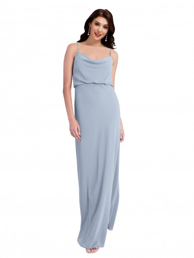 Mejores Azul humo Cubierta Tirantes espagueti Crepé Elástico Largo Formales Vestidos de dama de honor / Vestidos de fiesta