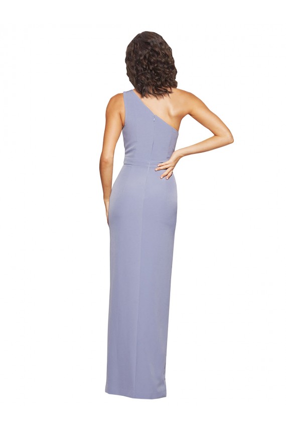 Mejores Azul humo Cubierta Un Hombre Crepé Elástico Largo Formales Vestidos de dama de honor / Vestidos de fiesta
