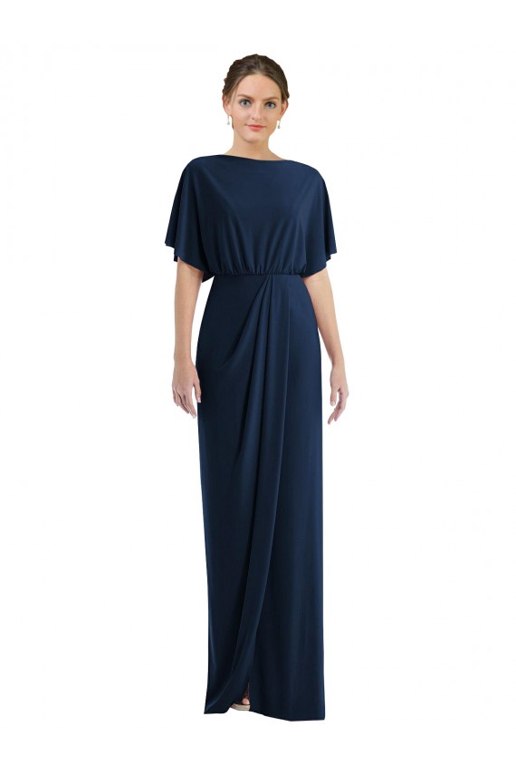 Mejores Azul marina oscuro Cubierta Barco Spandex Largo Vestidos de dama de honor / Vestidos de fiesta