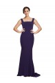 Mejores Azul marina oscuro Cubierta Cuadrado Barrer tren Crepé Elástico Largo Vestidos de dama de honor / Vestidos de fiesta
