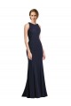 Mejores Azul marina oscuro Cubierta Cucharón Cuello Alto Crepé Elástico Largo Vestidos de dama de honor / Vestidos de fiesta
