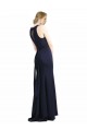 Mejores Azul marina oscuro Cubierta Cucharón Cuello Alto Crepé Elástico Largo Vestidos de dama de honor / Vestidos de fiesta