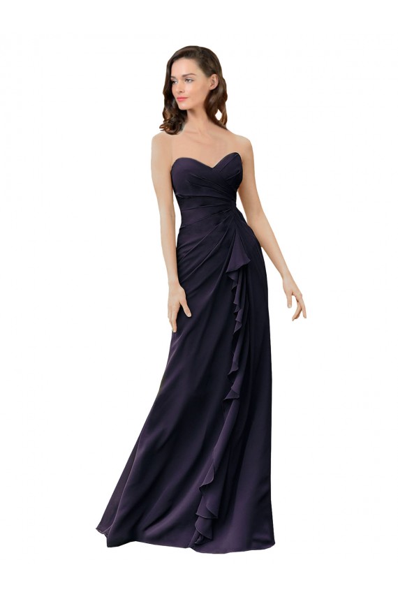 Mejores Azul marina oscuro Cubierta Cuello de Corazón Gasa Largo Vestidos de dama de honor