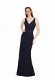Mejores Azul marina oscuro Cubierta Cuello en V Encaje Largo Vestidos de dama de honor