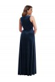 Mejores Azul marina oscuro Cubierta Cuello en V Terciopelo Elástico Largo Formales Vestidos de dama de honor / Vestidos de fiesta