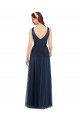Mejores Azul marina oscuro Cubierta Cuello en V Tul Largo Vestidos de dama de honor